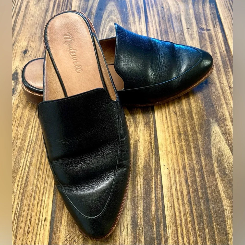 Madewell Womens The Frances Skimmer Mules Leather Black Retail $130 sz 7.5 - Picture 2 of 8